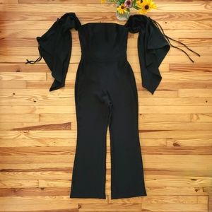 WHBM Jumpsuit Off-the-Shoulder Long Bell Sleeve Wide-Leg Corset Black - size 2